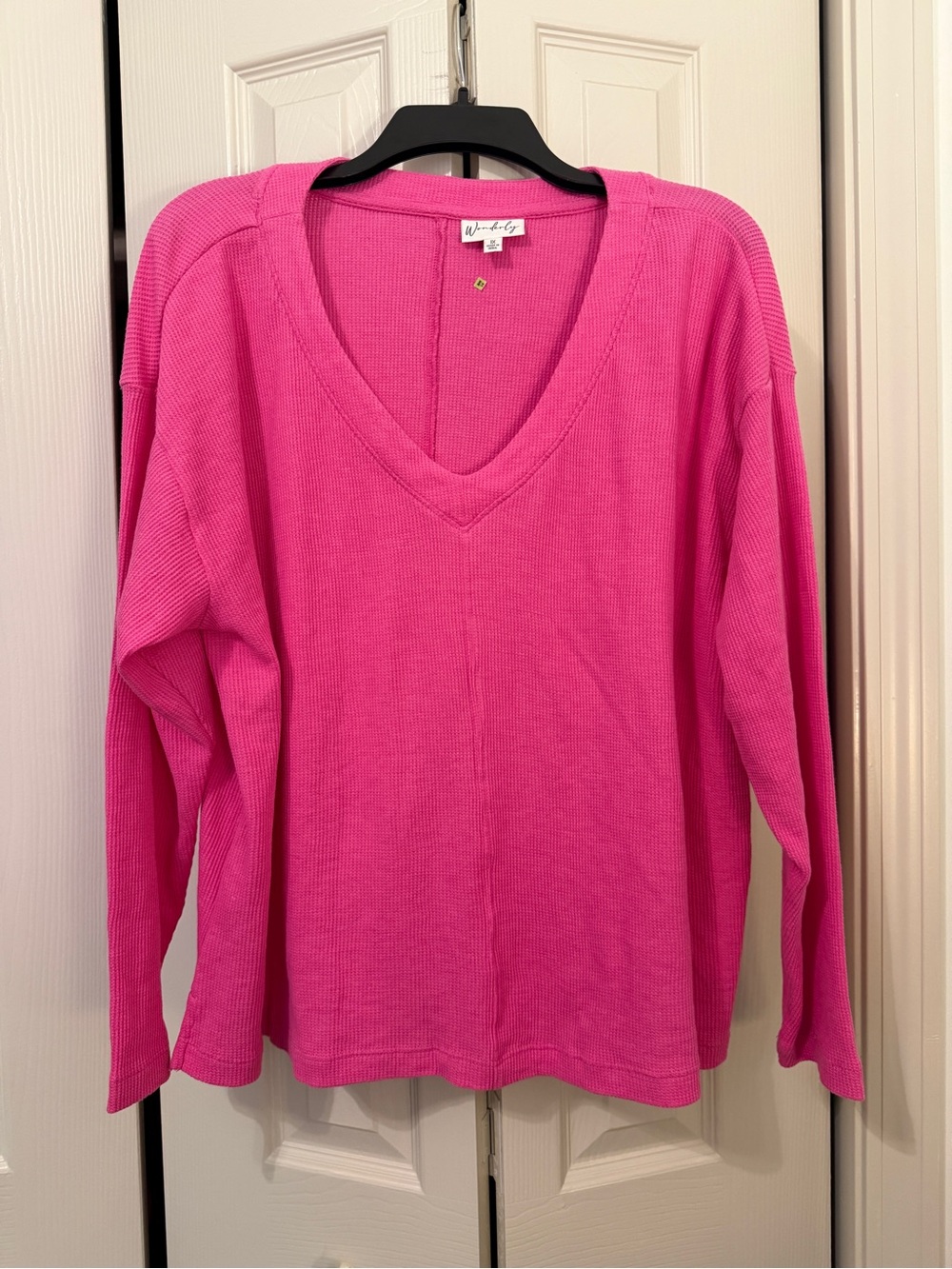 Wonderly V-Neck Long Sleeve Waffle Knit Top NWOT
